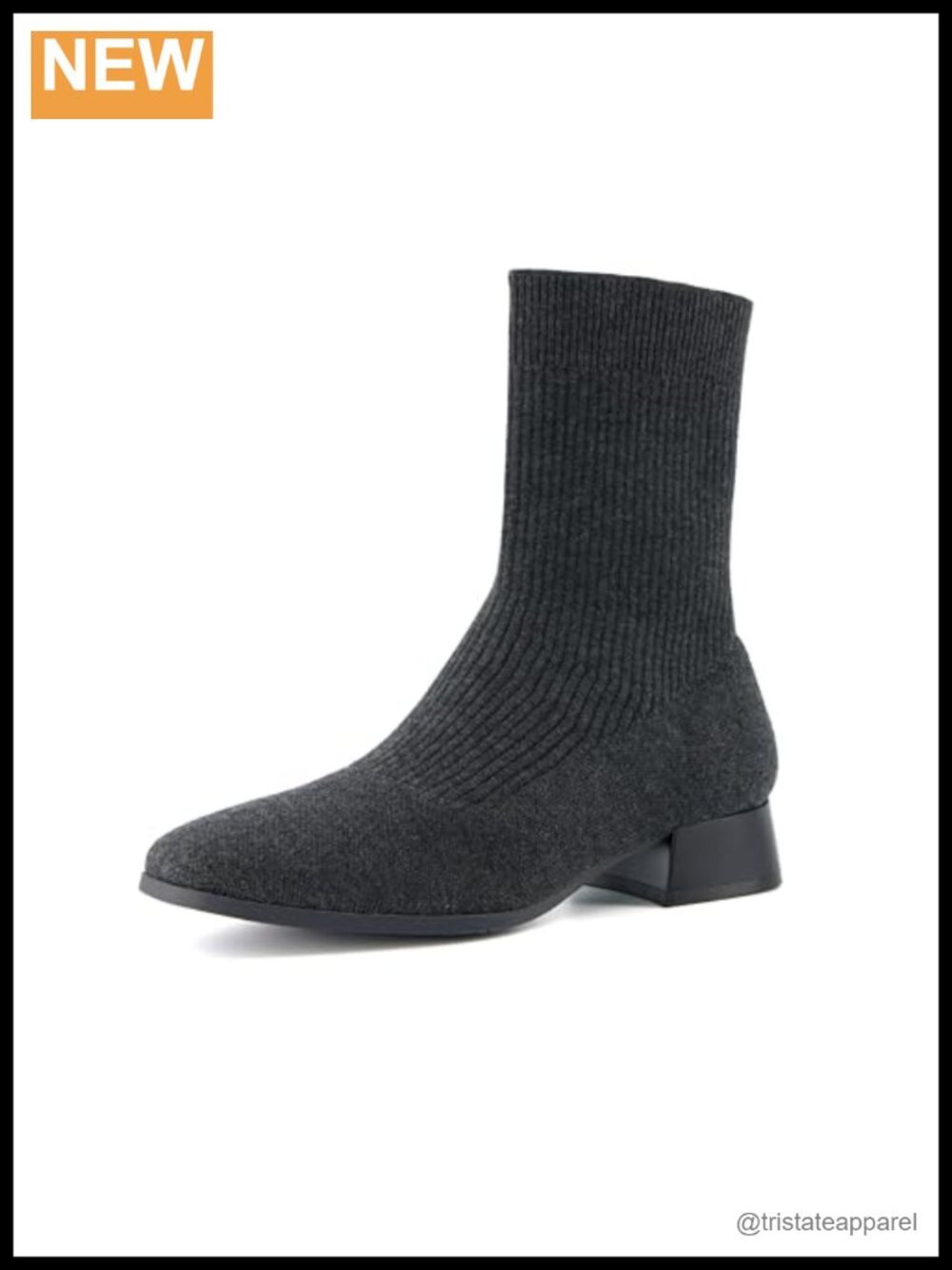 Knit Ankle Boots with Block Heel Memory Foam Pull-On Square Toe